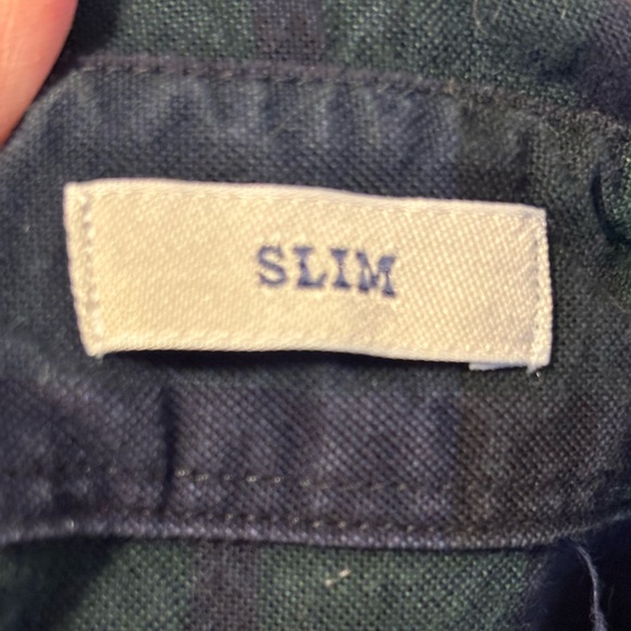 J Crew button down navy and green plaid cotton men’s shirt size slim large - Picture 4 of 6